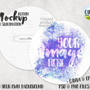 Dye sublimation round sublimation pinback button Mockup | Add your own image and background | canva frame mockup