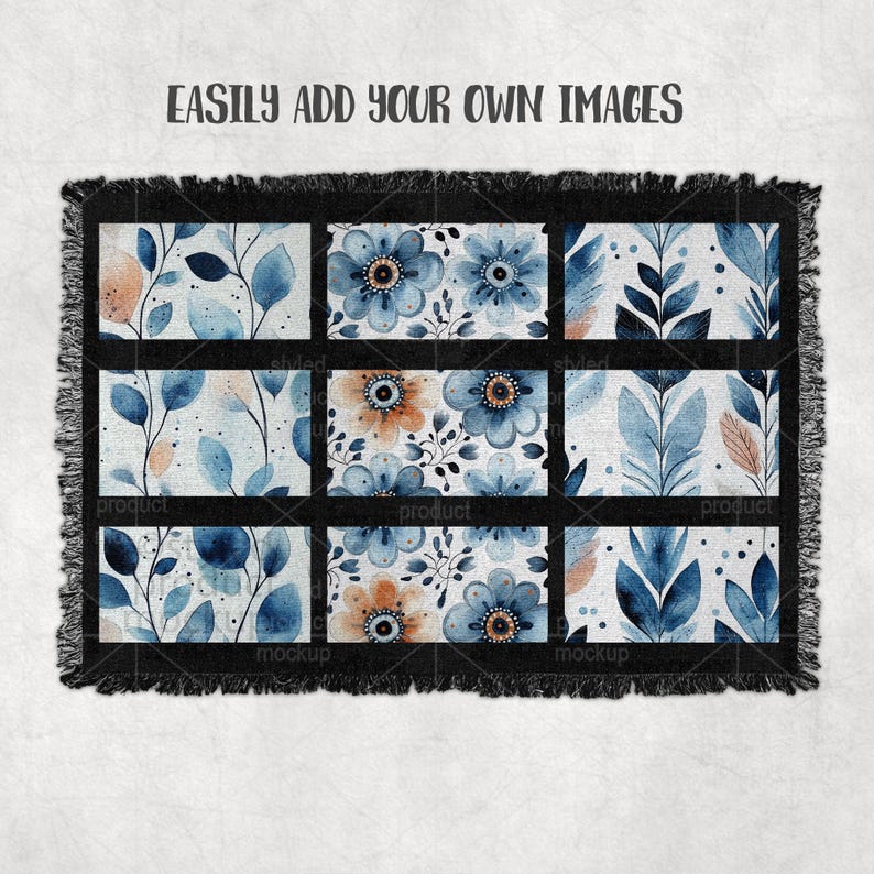 9 Panel Woven Blanket Mockup | Dye Sublimation Fringe Throw Blanket | PSD, Canva, PNG, EPS image 2