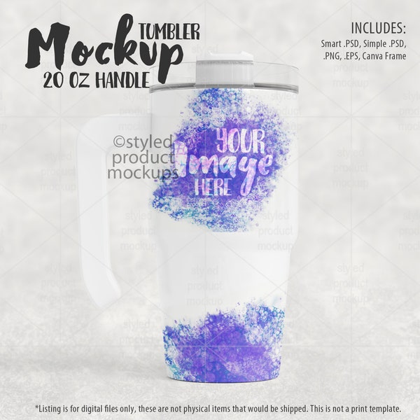 Dye sublimation 20oz tumbler with handle Mockup | Add your own image and background