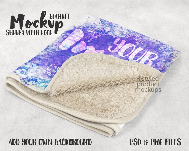 Dye sublimation Sherpa back blanket with border edge mockup Etsy