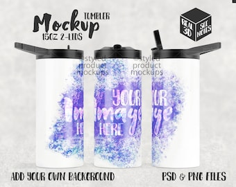 Dye Sublimation 15 Unzen Duo Deckelbecher Mockup | Fügen Sie Ihr eigenes Bild und Hintergrund hinzu