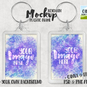 Plastic tray photo keychain Mockup Template Add your own image and background Canva Frame Mockup image 1