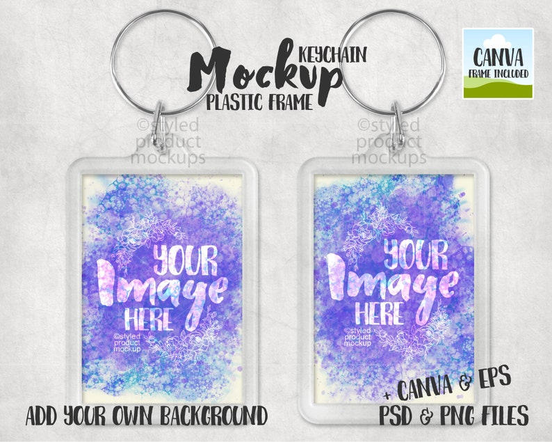 Plastic tray photo keychain Mockup Template Add your own image and background Canva Frame Mockup image 1