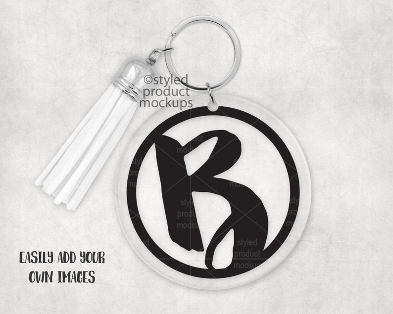 Download Clear acrylic round keychain with tassel Mockup Add your ...