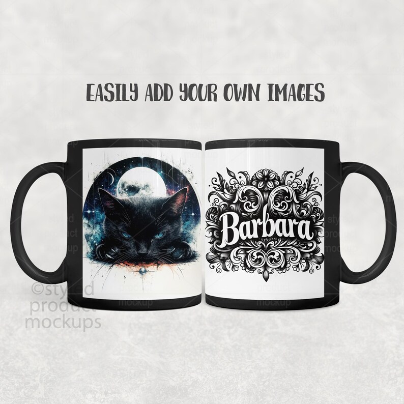 Svart muggmodellpaket | 11oz sublimeringsmugg PSD PNG Canva-ram bild 3