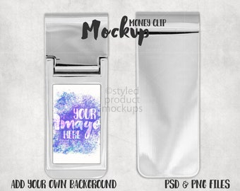 Maqueta de clip de dinero rectangular con sublimación de tinta / Agregue su propia imagen y fondo