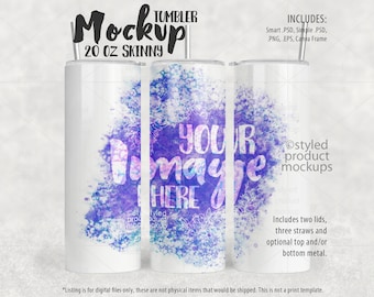 20oz skinny tumbler volledige omslagweergave Mockup volledige omslagweergave | Voeg je eigen afbeelding en achtergrond toe | kleurstofsublimatie mockup