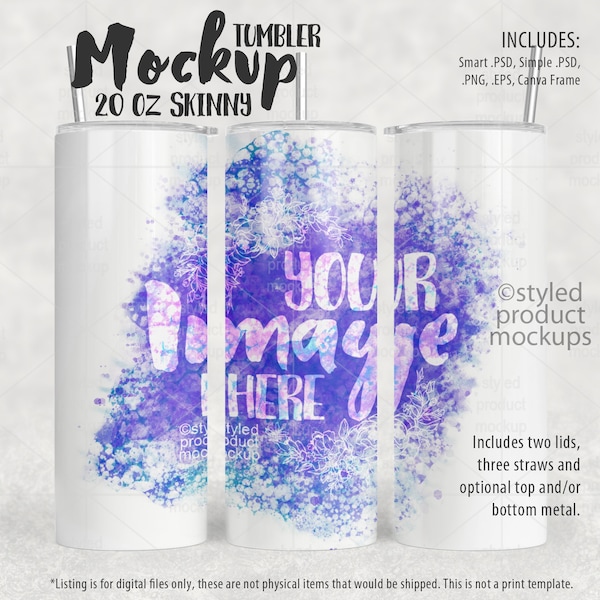 20oz skinny tumbler full wrap view Mockup full wrap view | Add your own image and background | dye sublimation mockup