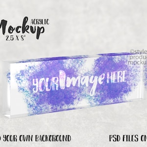 Clear acrylic desk  name plaque Mockup | Add your own image and background
