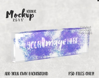 Clear acrylic desk  name plaque Mockup | Add your own image and background