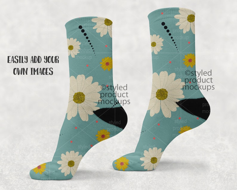 Download Dye sublimation crew sock with black heel Mockup Add your ...