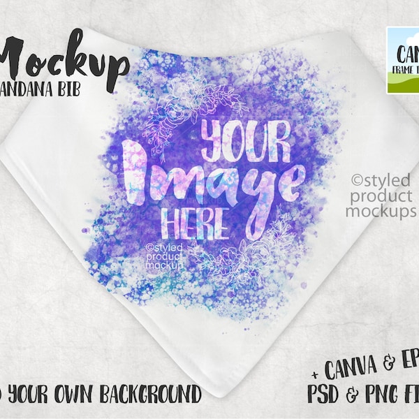 Dye sublimation baby bandana bib Mockup | Add your own image and background | Canva Frame Mockup