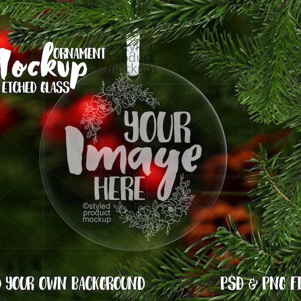 Etched glass round ornament mockup template | Add your own image and background