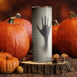 Dye sublimation 20oz skinny tumbler fall scene Mockup Add your own image image 5