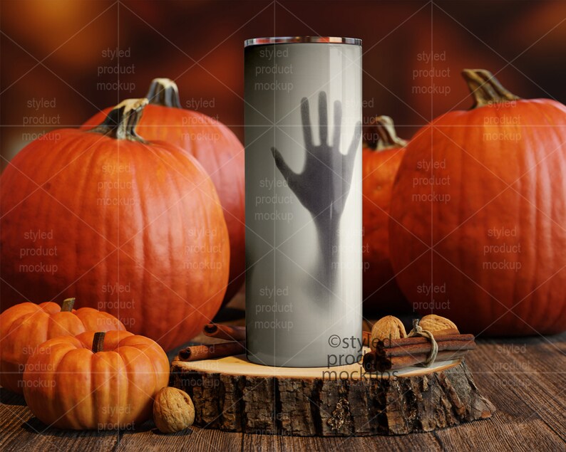 Dye sublimation 20oz skinny tumbler fall scene Mockup Add your own image image 5