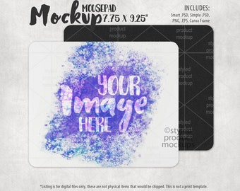 Rectangle 7.75 x 9.25 inch mouse pad front and back template mockup | Add your own image and background