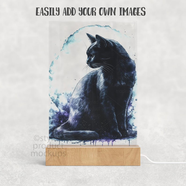 Mockup van 4 x 6 acryl led-plaquette | Helder acryl | Nachtlampje op houten basis (PSD, canvas, png) afbeelding 2