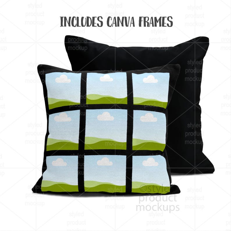 9 Panel Pillow Mockup | Dye Sublimation Pillow Mockup | Smart PSD, Canva Frame, Transparent PNG image 4