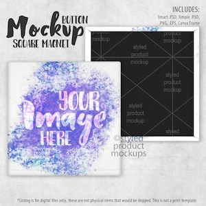 Square magnet back button Mockup | Add your own image and background