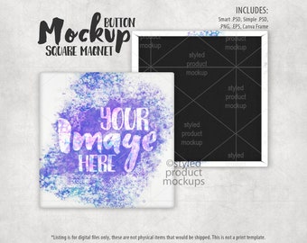 Square magnet back button Mockup | Add your own image and background