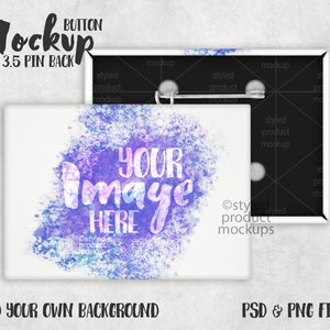 Pin back button 2.5 x 3.5 rectangle Mockup | Add your own image and background