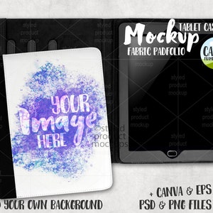 Dye Sublimation padfolio style fabric tablet case cover Mockup | Add your own image and background  | Canva frame mockup