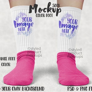 Dye Sublimation Crew Sock With Color Foot Mockup Add Your Own Image and ...