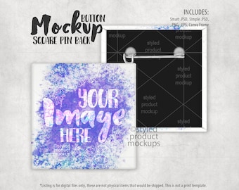 Black backed square pinback button mockup | Add your own image and background