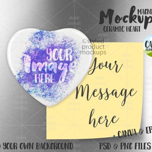 Dye Sublimation Keramik herzförmige Magnet Mockup | Fügen Sie Ihr eigenes Bild und Hintergrund | Leinwandrahmen Mockup