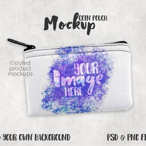 Dye Sublimation kleiner Münzbeutel Mockup | Fügen Sie Ihr eigenes Bild und Hintergrund hinzu