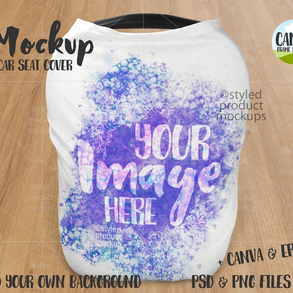 Dye sublimation baby car seat cover canopy Mockup | Add your own image and background | canva frame mockup