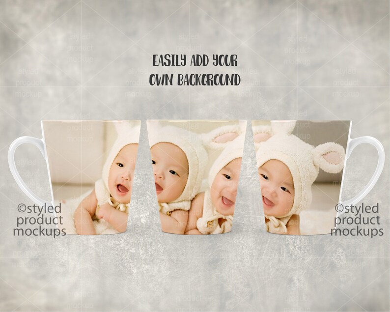 Dye sublimation 12 oz latte mug full wrap Mockup Add your ...