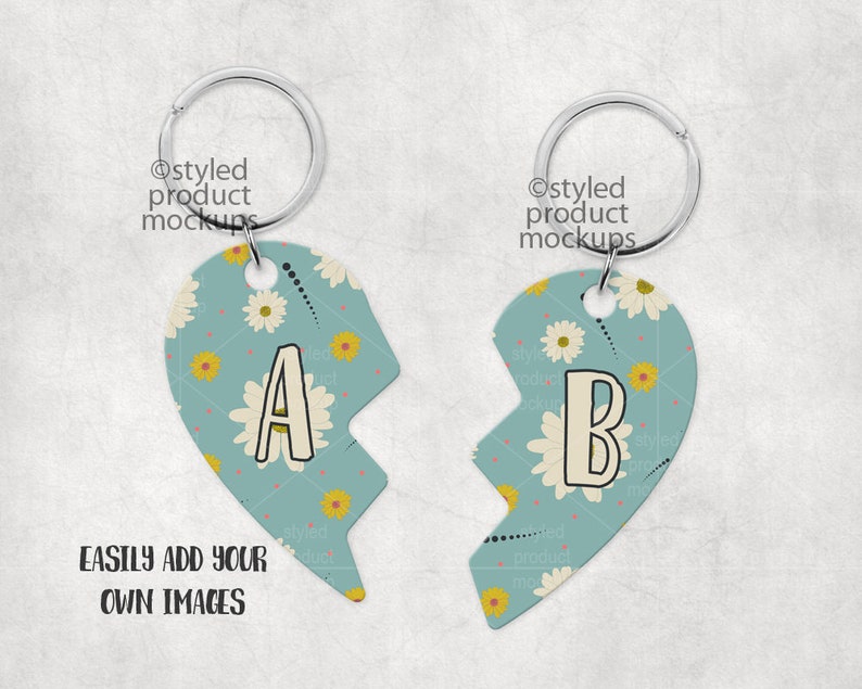 Download Dye sublimation two part heart shaped keychain mockup ...