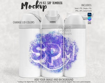 Maquette de gobelet à gorgée de 24 oz pour sublimation (Photoshop, Canva, PNG)