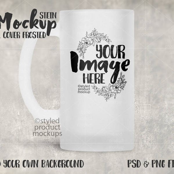 Frosted glass 16 oz stein template mockup | Includes 2 stein version | Add your own art and background