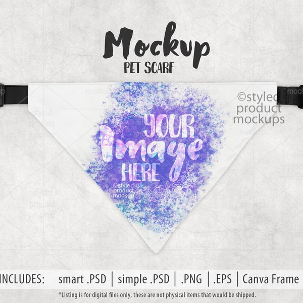 Dye sublimation pet scarf with collar Mockup | Add your own image and background | Canva frame mockup