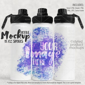 Dye sublimation 18oz sports bottle Mockup | Add your own image and background