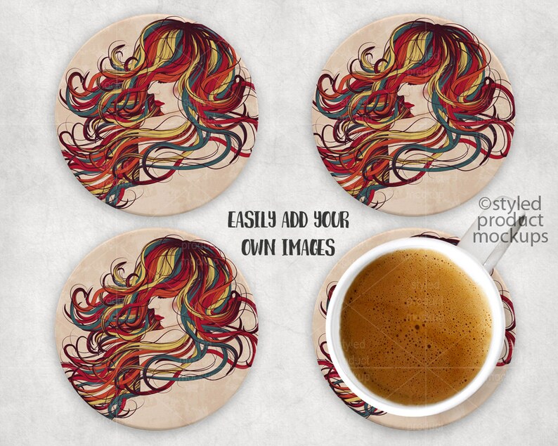 Download Round Sandstone coaster mockup template Add your own image | Etsy
