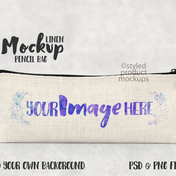 Dye sublimation linen pencil case mockup template | Add your own image and background