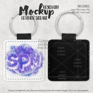 Portachiavi in pelle PU quadrato con stampa a sublimazione Mockup / Aggiungi la tua immagine e sfondo