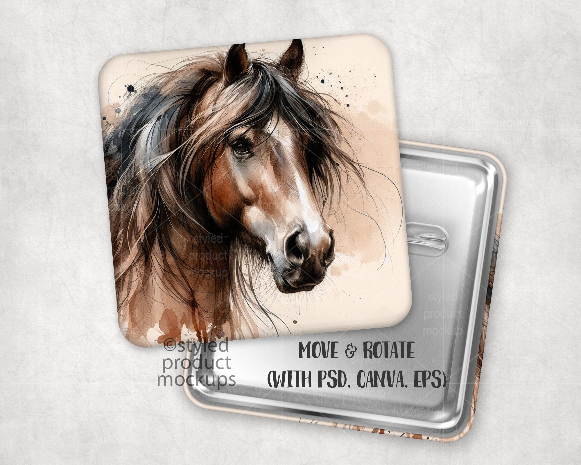 Square Pin Back Square Shaped Pinback Button Mockup | Add Your Own Image and Background ...