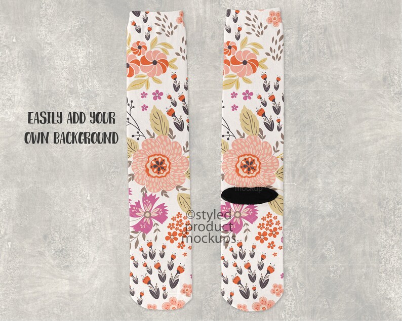 Download Dye sublimation knee high sock with black heel mockup Add ...