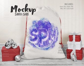 Drawstring bag Santa sack mockup scene | Add your own image and change background colors