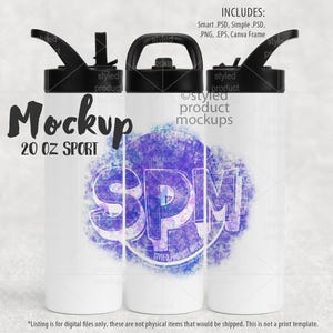 Dye Sublimation 20 Unzen dünne Sportflasche Mockup Full Wrap Ansicht | Fügen Sie Ihr eigenes Bild und Hintergrund hinzu