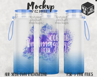 Dye sublimation 17oz frosted water bottle with color base and lid Mockup | Add your own image and background