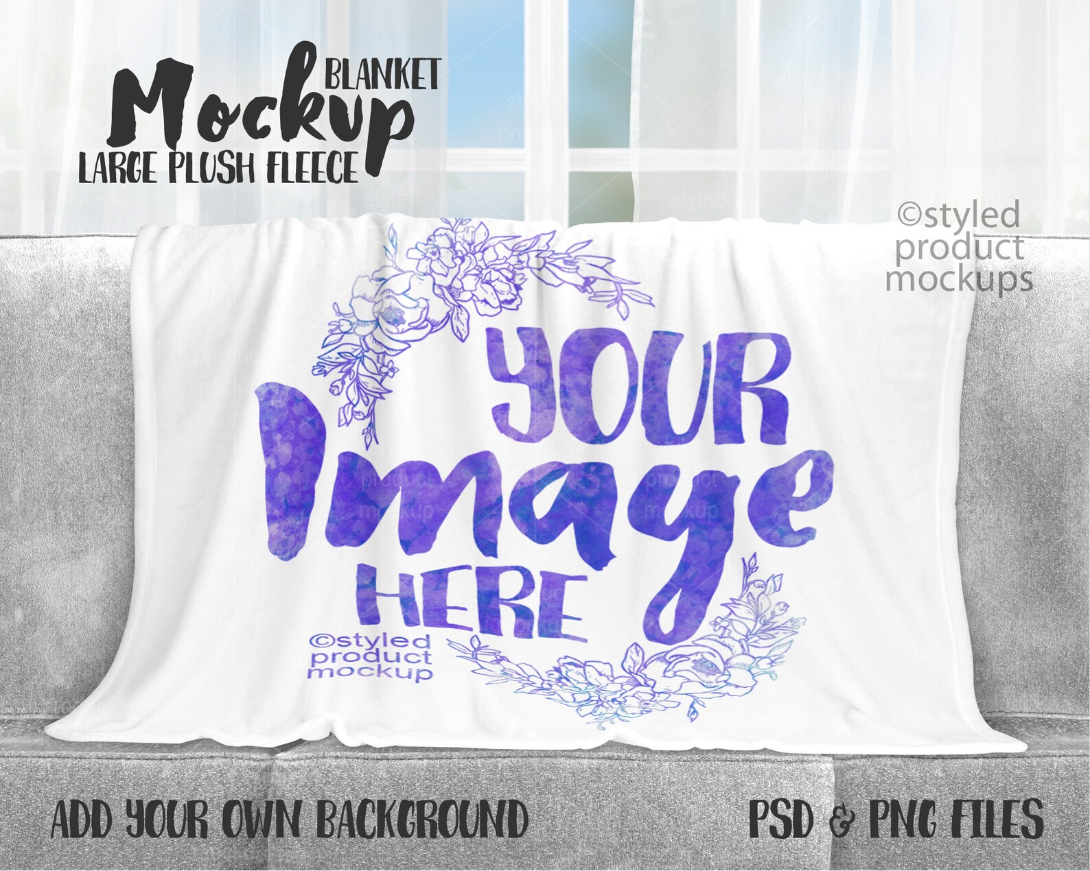 Dye sublimation large plush fleece blanket on a couch