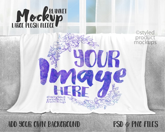 Download Dye Sublimation Large Plush Fleece Blanket On A Couch Mockup Etsy
