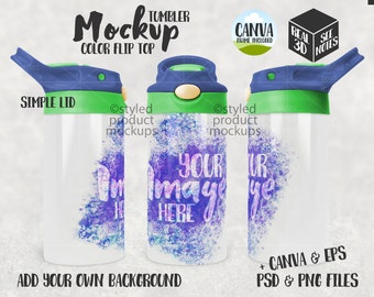 Kleursublimatie tuitbeker in rechte kleur met klep Mockup | Voeg je eigen afbeelding en achtergrond toe