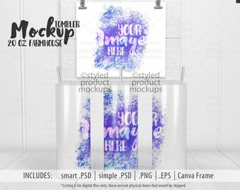 20oz skinny tumbler full wrap view Mockup full wrap view | Add your own image and background | dye sublimation mockup