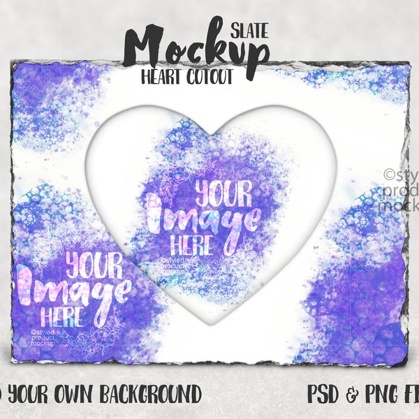 Dye sublimation photo slate with heart shaped cutout photo frame Mockup | Add your own image and background
